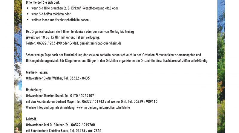 Nachbarschaftshilfen - Aktuelle Information der Stadt Bad Dürkheim