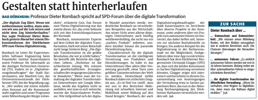SPD Bürgerforum zum Thema "Digitalisierung" Bericht der Rheinpfalz